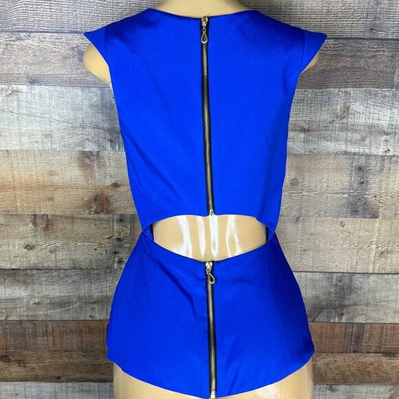 Naven Arthur Cut Out Sleeveless Cap Sleeve Zipper Back Blouse Blue Size 6 - Picture 5 of 10